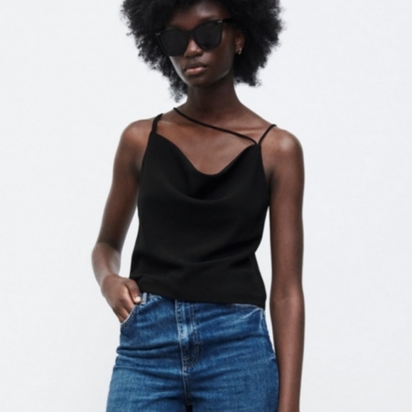NWT ZARA Multiposition Strap Tank Top Small in Black - Picture 1 of 8